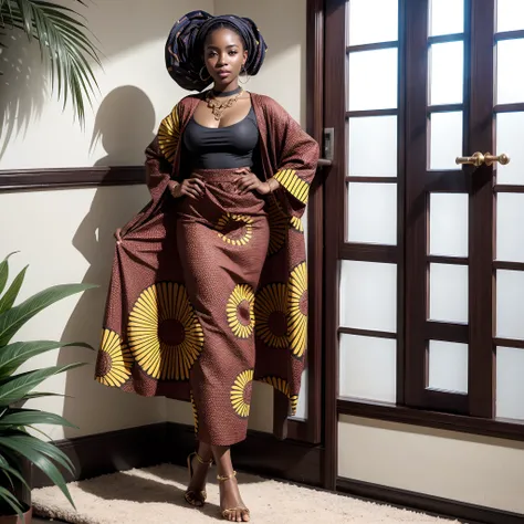 a woman in an african print novel design outfit, made for gen z young adults, shot on canon Eos 50d, breathtaking photo, trending on Instagram, catalogue image, full body