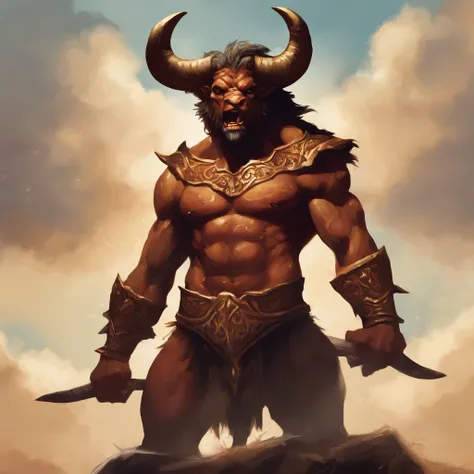 ((A black minotaur monster that fell to the ground))，Painful expression，(The minotaur raised its head and roared into the sky:2)，funk，shudder，The current spreads around，Medieval landscape，Fantastical，4K，best qualtiy，primitive，（(Ultra-detailed and high-prec...