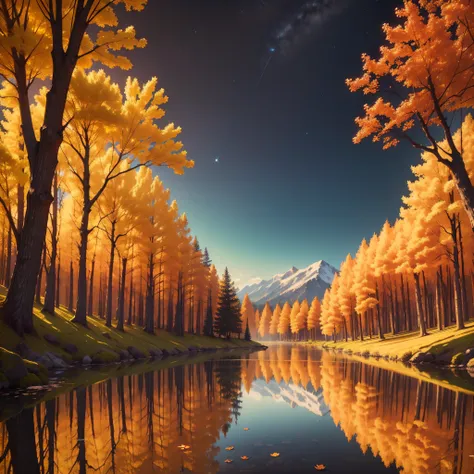 (best quality, highres:1.2),vivid autumn landscape,falling leaves,tranquil atmosphere,sunlight filtering through branches,peaceful nature,scenic view of mountains,beautiful orange hues,reflective lake,serene ambiance,crisp air,majestic trees,gentle breeze,...