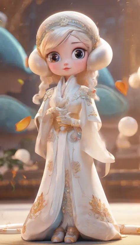 Pixar style super cute anthropomorphic White Snake， wearing hanfu and crystal crown, standing, charming big eyes, lovely tail, standing, surreal, super fine, luxurious, elegant standing, charming big eyes, lovely tail, standing, surreal, super detailed, lu...