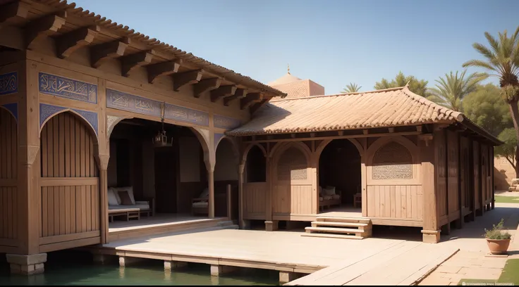 dock, exterior or interior, 15th century, medieval, muslim world, arabia or egypt or Maghreb, simple but detailed