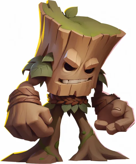 European and American cartoon style，Clash of Clans Royale style，Cartoon image of a tree，There are faces and arms,mano， treant, Groot, arte renderizada, Stylized game art, Jane wood art style, Stylized concept art, Stylized as a plant monster, wakfu colors ...