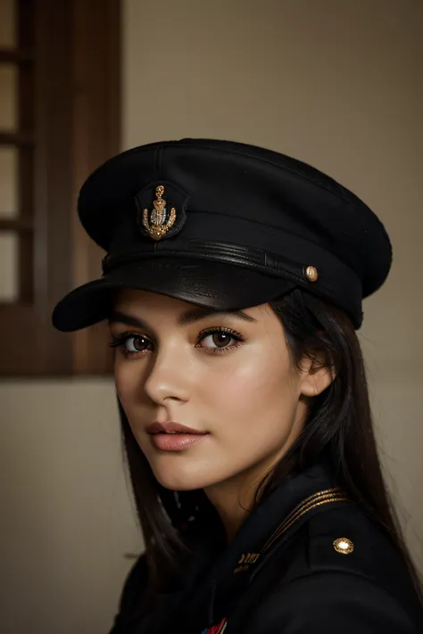 Marie , Black Hair , Brown Eyes , BC Freedom Military uniform, hat ,