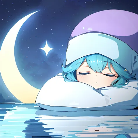 (best quality,4k,8k,highres,masterpiece:1.2),ultra-detailed,realistic:1.37,dreamy anime girl sleeping on a moonlit pillow,fantastic night,dream goddess,serene night,illustration,dark night,tranquility of endless stars,✨🕌🌙,peaceful sleep,sleeping,deep sleep...