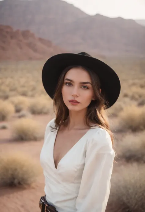 a young girl wearing a straw hat standing in the desert wearing a white dress and black leather jacket, in the style of celebrity photography, photo taken with provia, candid portraiture, genderless, leather/hide, modern jewelry, flickr .