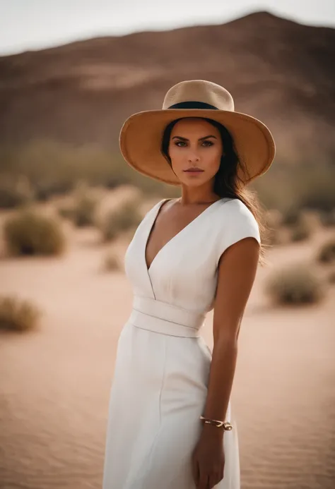 a young girl wearing a straw hat standing in the desert wearing a white dress and black leather jacket, in the style of celebrity photography, photo taken with provia, candid portraiture, genderless, leather/hide, modern jewelry, flickr .