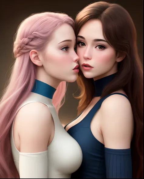 Two realistic female clones making out