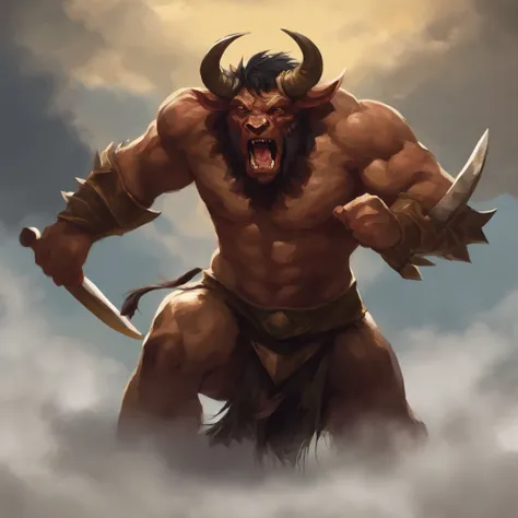 (A black minotaur monster that fell to the ground:1.2)，Painful expression，(The minotaur raised its head and roared into the sky:2)，funk，shudder，The current spreads around，Medieval landscape，Fantastical，4K，best qualtiy，primitive，（(Ultra-detailed and high-pr...