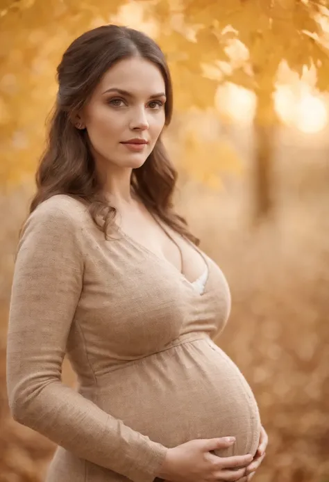 pregnant woman, autumn,in the style of dark beige and beige,  grid-based, highly textured, soft, photo taken with provia, folk/naïve