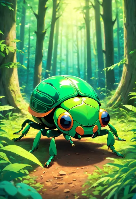 Curious beetle in forest in 3d drawing