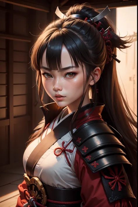 The face of a samurai girl, whitebackground