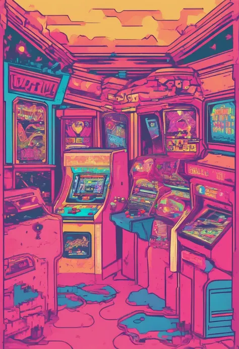 kawaii aesthetic, Arcade games room, lofi, vaporwave, synthetic wave