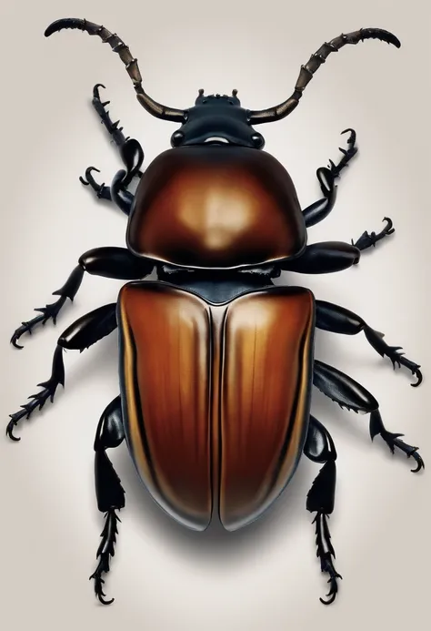 Close-up of a beetle on a white surface, ((Rhinoceros beetle)), Horned beetle, insects, beetles, Giant insects, rhinoceros beetle, scarab, Inspired by beetles, insects,It looks like an insect, Huge bugs, Horned, cute little,illustratio