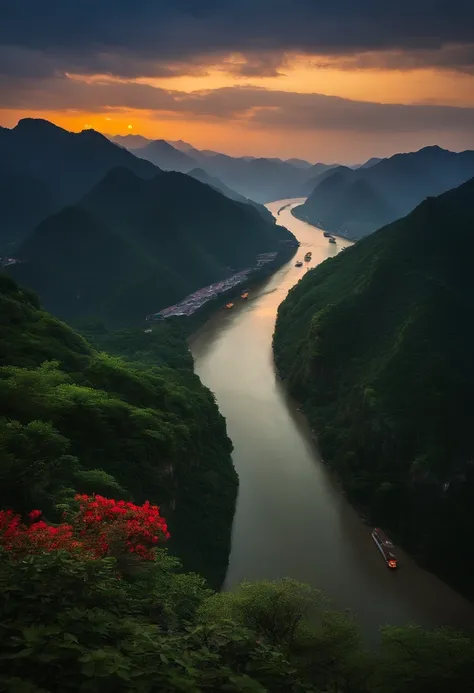 The dim twilight rain drifted towards the Three Gorges，The spring water of the Manchu River surrounds Shuangliu City。