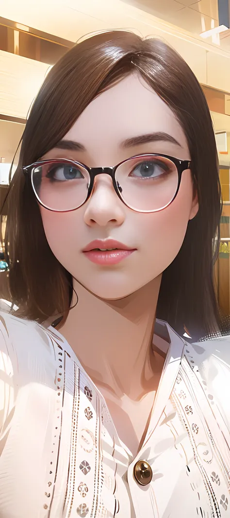 Pretty girl, young girl, (( hotel )), glasses