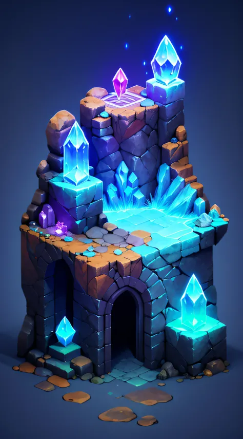 ((masterpiece,best quality)), absurdres , isometric_setting, cave, crystal, magic, glowing,