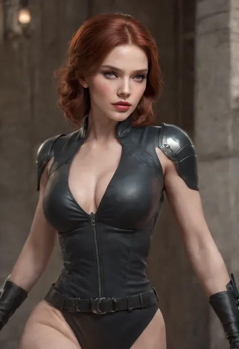 Ali Lee as a black widow from the Marvel universe, full figure, bare legs and bare feet, five fingered hands, five fingered feet, in an urban environment, super detailed, super detailed black widow costume, high-quality face study, full body, super quality...