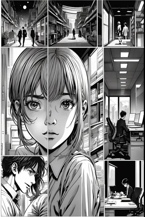 comic strip, 1girll,1boys,Office