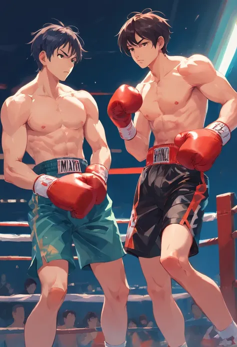 Two boxers in holsters，Boxing pose, in the style of adrian ghenie, Esao Adrus, jenny saville, edward hopper, surrealism, dark art by james jean, Tall and big, Minimalist ink punk