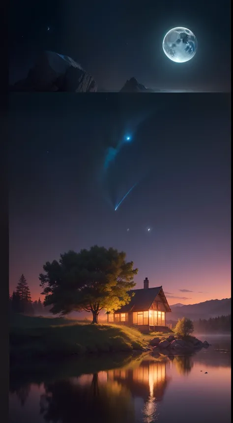 (best quality,4k,8k,highres,masterpiece:1.2),ultra-detailed,(realistic,photorealistic,photo-realistic:1.37),serene natural landscape,gently lit night sky,blue or soft purple,beautiful minimalistic illustrations,sleep,nature,relaxation,stars,moon,feathers