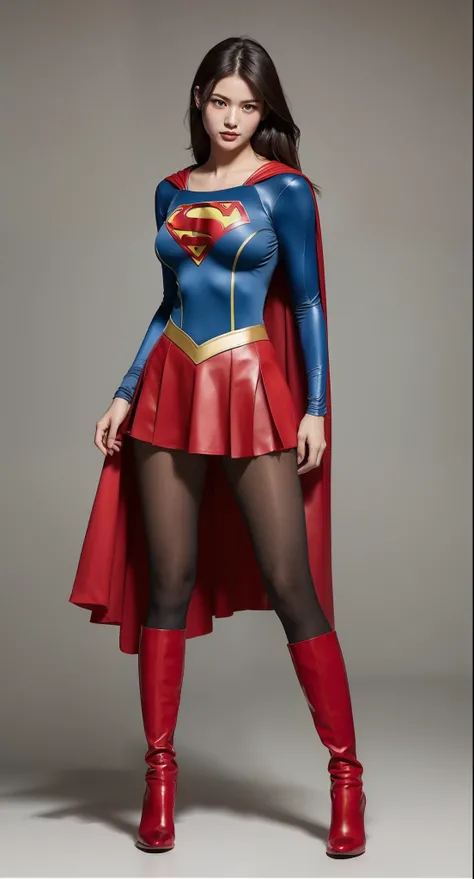 (((Make the most of the original image)))、(((Supergirl Costume)))、(((lustrous dark hair)))、(((Suffering)))、(((Feet must necessarily be worn with black tights)))、(((Eyes closed)))、(((You need to wear red boots)))、((Top image quality、8K))、((top-quality、8K、​m...