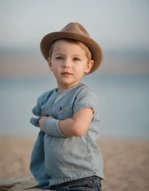 boy in a hat wearing jeans, in the style of canon eos 5d mark iv, elegant, emotive faces, joel robison, mommys on-the-phonecore, light gray and light blue, sony fe 85mm f/1.4 gm, flickr