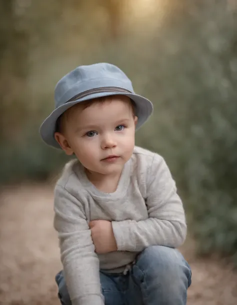 boy in a hat wearing jeans, in the style of canon eos 5d mark iv, elegant, emotive faces, joel robison, mommys on-the-phonecore, light gray and light blue, sony fe 85mm f/1.4 gm, flickr