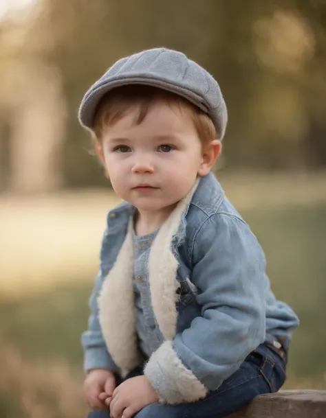 boy in a hat wearing jeans, in the style of canon eos 5d mark iv, elegant, emotive faces, joel robison, mommys on-the-phonecore, light gray and light blue, sony fe 85mm f/1.4 gm, flickr