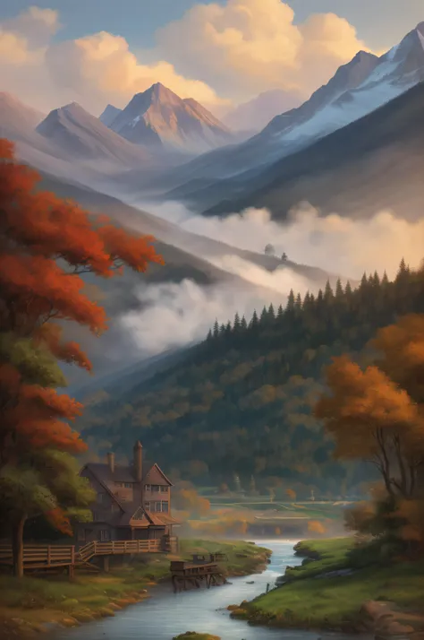 A highly detailed anime illustration,
landscape,
vintage, dreamy,  drawing, trending on artstation, UHD, (((by Quentin de Warren))):1.8, atmosphere, luminosity