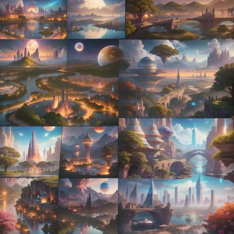 Terraforming、cyberpunked、𝓡𝓸𝓶𝓪𝓷𝓽𝓲𝓬、ＳＦart by、epcot、top-quality、World of Dreams、​masterpiece、epcot、Skyscrapers tower over、StarWars、Fantasia、Beautiful city、planet earth、kosmos、