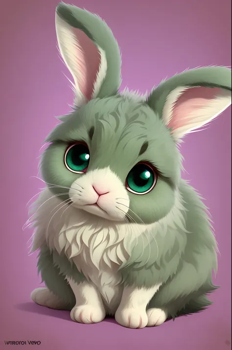 sticker, very cute bunny, pixar style, 2d, big green eyes, pink colored fur, vector, no text, no backgroun --auto --s2