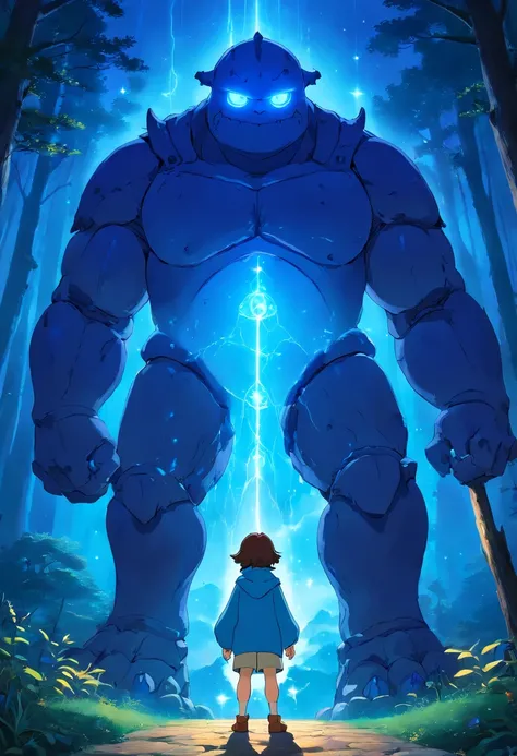 Philosophers Stone Golem，large tall，Burly，Blue magic glow