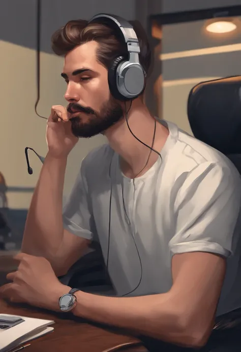 One wears headphones，Caricature of a man with a cigarette in his mouth, Digital drawing, portrait of a crying ai artist, twitch streamer / gamer ludwig, Red Dieter meme, 2d portrait, lofi portrait, nft portrait, portrait of a starving ai artist, high quali...