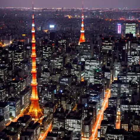 Night view of Tokyo Tower from above