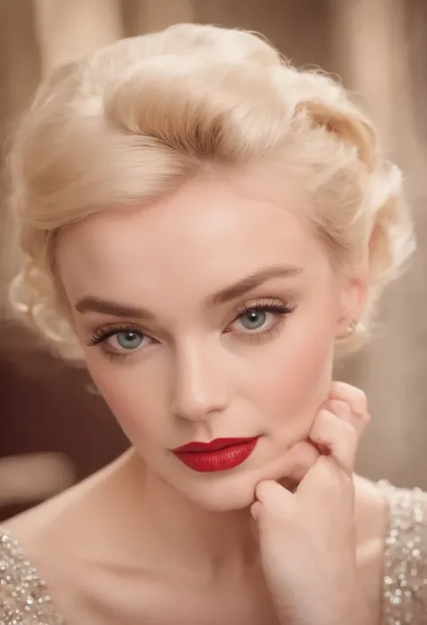 Blonde woman who looks like Audrey Hepburn and Marilyn Monroes ultra-realistic bijoux de charme