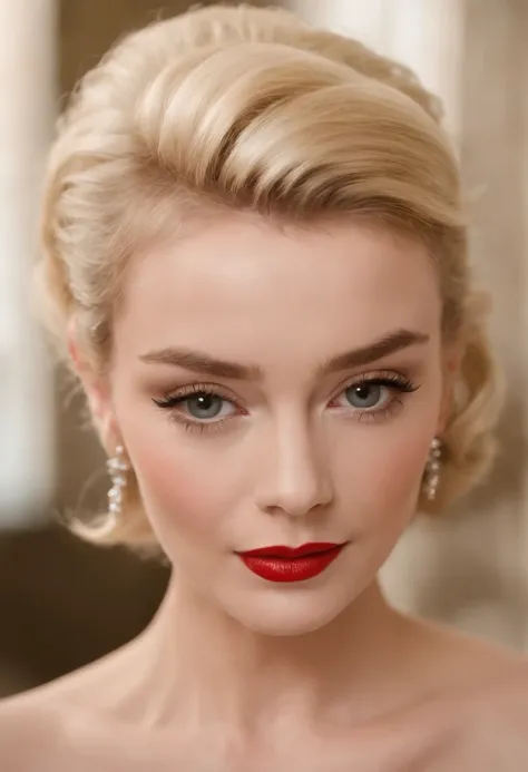 Blonde woman resembling the hyper-realistic bijoux de Charme of highly sexually aroused Audrey Hepburn and highly sexually aroused Marilyn Monroe