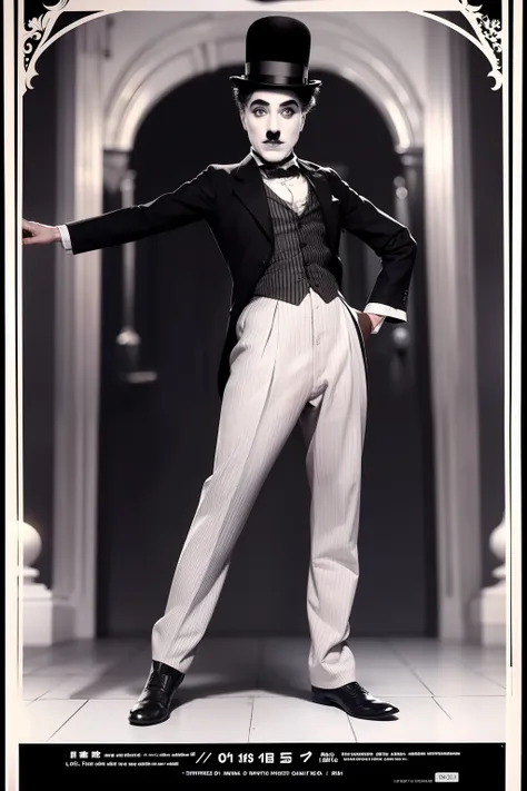 tmasterpiece，highest  quality，arafad image of a man in a top hat and suit, charlie chaplin dances, in the 1 9 2 2 movie, 1 9 2 0...