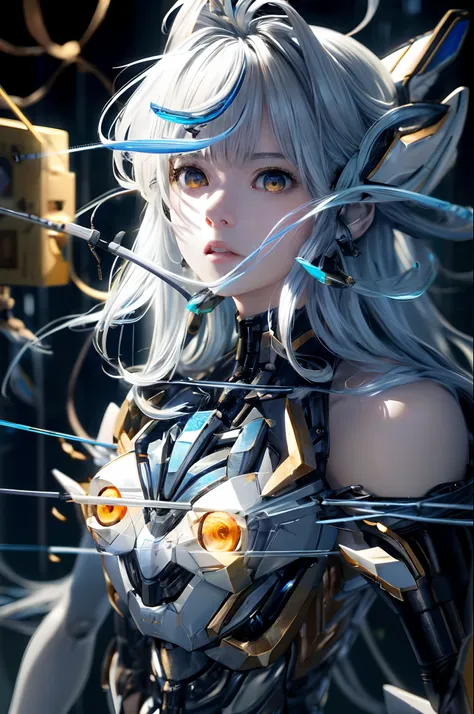 top-quality、​masterpiece、超A high resolution、(Photorealsitic:1.4)、女の子1人、Light blue hair、Straight hair, shiny and clean hair、White shiny skin、Sexy Cyberpunk Girl、((super realistic details))、Shadow、octan render、ultrasharp、hyperdetailed face、Fiberglass、Luminou...