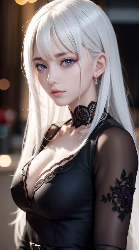 masutepiece, Best Quality, Extremely detailed, cinematic lightening, intricate detailes, hight resolution, Official art, Dense beautiful face and eyes, High resolution illustration, 8K, depth of fields, Bokeh, Solo, 1girl in, Girl with white hair and red e...