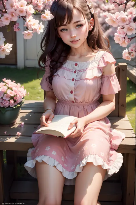 (best quality,4k,8k,highres,masterpiece:1.2),ultra-detailed,(realistic,photorealistic,photo-realistic:1.37),a girl with beautiful hair, vibrant eyes, and radiant smile, lying under a cherry tree in a peaceful garden, surrounded by blooming cherry blossoms,...