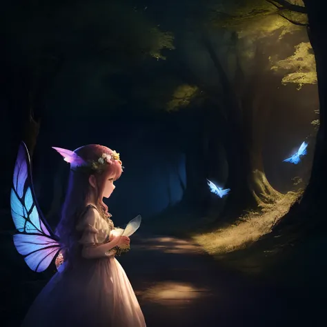 forest fae、4K、beatuful nature、large transparent wings、Cute look、Together with animals、