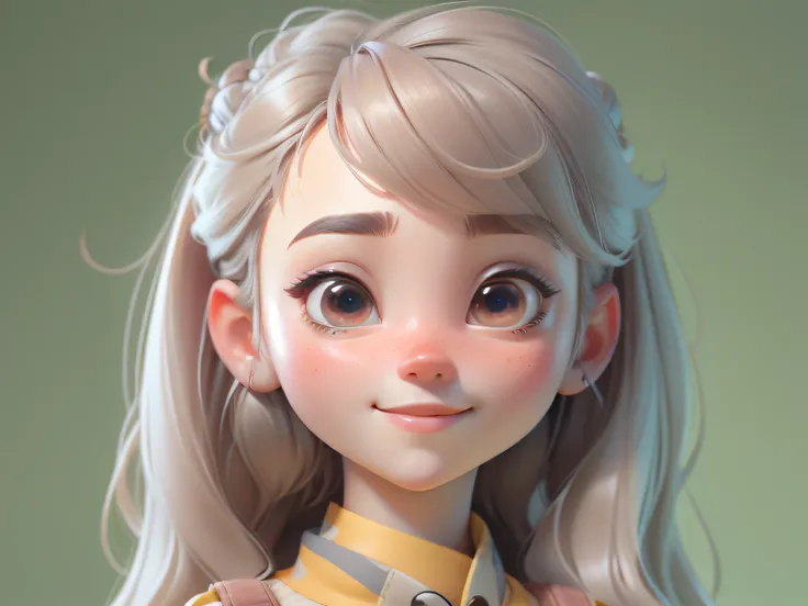 clew：In this 3D rendered volume，A small and active 3D cartoon girl is active under the camera。She has light-colored hair with bangs and a bun，Plump eyes twinkle with anticipation and pleasure。Her smile was as warm as the sun，It gives a pleasant feeling。

c...