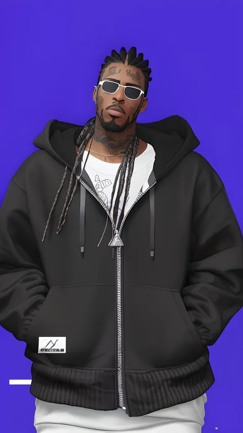 arafed man with dreads and sunglasses on his face, no hood | | realistic shaded, imvu, dread + highly detailed, in clothes! highly detailed, in a hood, in a hoodie, cyberpunk street goon, in a black hoodie, highly detailed clothing, fear of god style, seco...