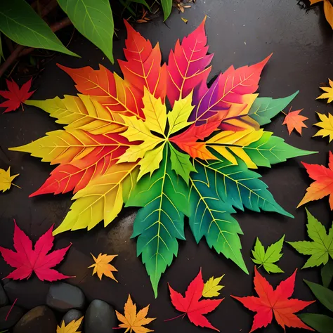 Cute leaves，Beautiful leaves,1 leaf，Rainbow leaf，bilaterally symmetrical