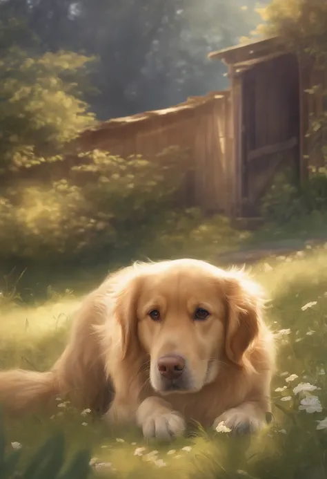 High quality, High resolution, Extreme Detail, masutepiece, One dog, Brown Golden Retriever、fuwafuwa、Eyes are moist、Watching、tilting your head、Spoiled、Coming towards us、kawaii、Makes you want to Yoshiyoshi、Full-body expressions of affection、I want to protec...