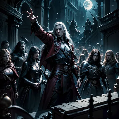 Castlevania Lord of the shadows hyper realistic super detailed Dynamic shot master piece scene cinématique scènes movie Epic Legendary perspective environnement of Lord Dracula leading troops army of demons to battle War hyper realistic super detailed