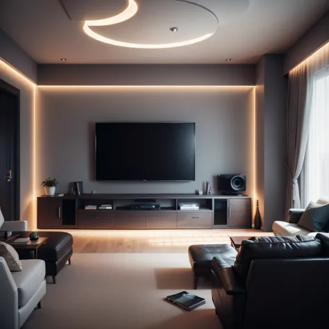 modern media room with   Lighting and Acoustic Panels