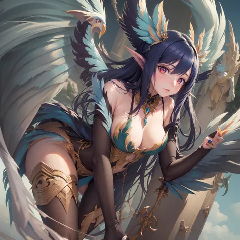 ((Finest quality)),(超A high resolution),(ultra-detailliert),((Best Anime)),sharpnes,Clear,Fantasy art with astounding depictions, ((Female Harpy:1.6)),Harpyia,Flying in the sky