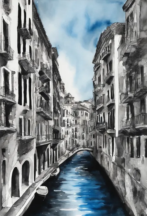 Black and white photos of a city with blue water, dans le style du collage contemporain, Animated GIFS, Album art, fluide, high detailed, Yankeecore, relief