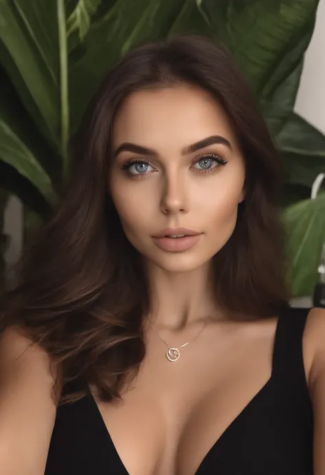 arafed woman with a black bikini and a necklace, sexy girl, portrait sophie mudd, brown hair and large eyes, selfie of a young woman, bedroom eyes, violet myers, without makeup, natural makeup, looking directly at the camera in mirror, face with artgram, s...